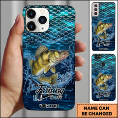 Maxcorners Walleye Fishing Phone Case Fish Scale Pattern Splash Design Personalized Name 3D Phone Case
