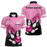 Maxcorners Black And Pink Ribbon Glitter Bowling Shirts For Men Custom Breast Cancer Team Bowling Jerseys LM105