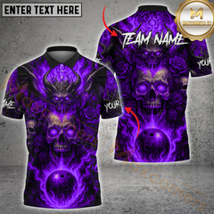 Maxcorners Bowling Shirt Hellfire Skull Flames Inferno Personalized Name, Team Name 3D Shirt (4 Colors)