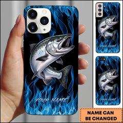 Maxcorner Chinook Fishing Blue Flame Smoke Background Personalized Name 3D Phone Case