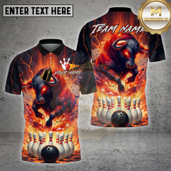 Maxcorners Bowling Shirts Flaming Bull Fire Explosion Theme Multi Options Personalized Name, Team Name 3D Shirt