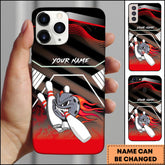 Maxcorners Bowling Angry Ball Character Red Wave Pattern Personalized Name Phone Case