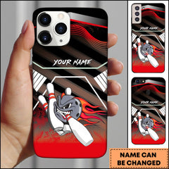 Maxcorners Bowling Angry Ball Character Red Wave Pattern Personalized Name Phone Case