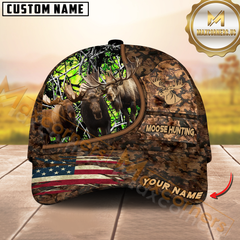 Maxcorners Moose Hunting Camo With American Flag Personalized Hat 3D Printed Multicolor | Brown