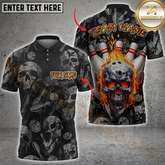 Maxcorners Bowling Burning Skull Multicolor Personalized Name, Team Name 3D Shirt