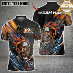 Maxcorners Bowling Flaming Skull with Bowling Ball Multicolor Customized Name, Team Name 3D Shirts