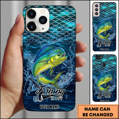 Maxcorners Mahi-mahi Fishing Phone Case Fish Scale Pattern Splash Design Personalized Name 3D Phone Case