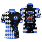 Maxcorners Blue argyle pattern Retro Bowling Shirts For Men Custom My drinking team has a bowling problem LM054