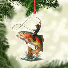 Maxcorners Personalized Funny Fishing Acrylic Ornament - Cowboy Riding Fish Christmas Decoration for Fishermen LM0411