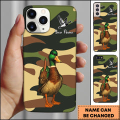 Maxcorners Artist Hunting Mallard Duck Flying Camo Green Personalized Name Phone Case