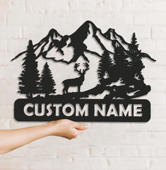 Maxcorners Personalized Deer Metal Sign WITH LED/WITHOUT LED - Mountain Cabin Name Sign, Rustic Wildlife Wall Art for Lodge & Outdoor Decor LM0110