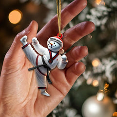 Maxcorners Custom Name Snowman Karate Ornament, Christmas Gift for Karate Lover 2D Flat LM2111