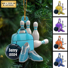 Maxcorners Cyan Bowling Personalized Christmas Ornament, Gift For Bowling Lovers MT1611