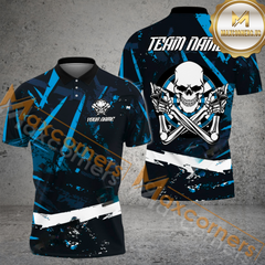 Maxcorners Darts Skull Racing Style Mutilcolor Options Personalized Name, Team Name 3D Polo Shirt