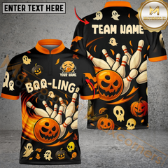 Maxcorners Bowling Halloween Ghost Pumpkin Personalized Name, Team Name Unisex 3D Shirts