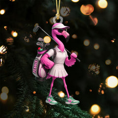 Maxcorners The Pink Flamingo Female Golfer Acrylic Ornaments, Golf Christmas Gifts, Funny Golf Presents LM1611