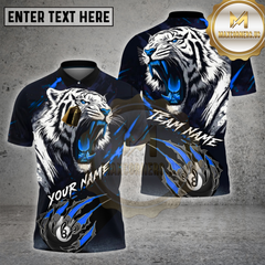 Maxcorners Billiard Shirt White Tiger Claw Slash Design Multi Options Personalized Name, Team Name 3D Shirt