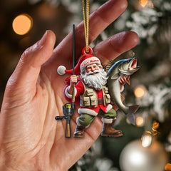 Maxcorners Custom Name Santa Fishing Ornament, Fishing Lover Christmas Gift 2D Flat LM2111