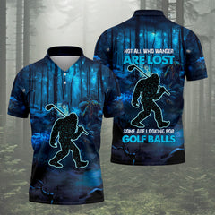Maxcorners Not All Who Wander Are Lost Bigfoot Men's Golf Polo Shirt, Funny Golf Shirt, Dad Golf Gift