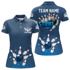 Maxcorners Strike Bowling Polo, Quarter-Zip Shirts For Men Custom Bowling Team Jerseys Bowlers Outfit | Blue LM2504
