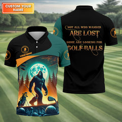Maxcorners Not All Who Wander Are Lost Bigfoot Custom Men's Golf Polo Shirt, Hilarious Golf Shirt, Funny Golf Gift