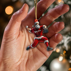 Maxcorners Custom Name Baseball Santa Ornament, Baseball Lover Christmas Gift 2D Flat LM2211