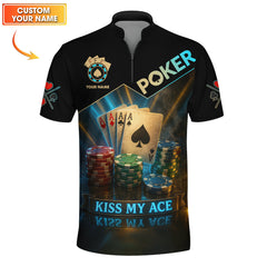 Maxcorners Funny Poker Shirts, Custom Name Poker Shirt, Men’s Poker Polos, Kiss My AceLM1009
