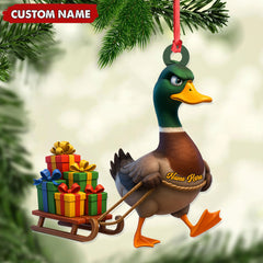 Maxcorners Funny Duck Acrylic Christmas Ornament - Mallard Pulling Gifts, Unique Christmas Gift for Hunters
