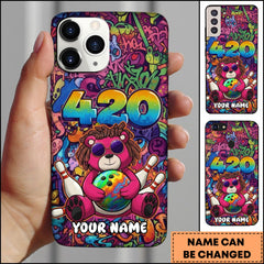 Maxcorners Bowling Psychedelic 420 Bear With Rainbow Bowling Ball Personalized Name Phone Case