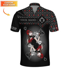 Maxcorners Men's Poker Shirt, Queen Of Spades Clothing Custom Name, Funny Poker T-ShirtsLM1009