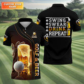 Maxcorners Swing Swear Drink Repeat Funny Golf Polo Shirt, Mens Golf Gift, Golf Lover Gift