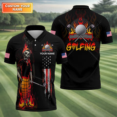 Maxcorners Custom Skull Golf Polo Shirt, Mens Golf Gift, Funny Golf Shirt