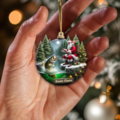 Maxcorners Custom Name Santa Fishing Ornament, Fishing Lover Christmas Gift 2D Flat LM2211