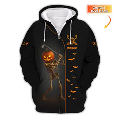 Maxcorners Custom Name Golf Polos, Halloween Skeleton Golf Shirt, Crazy Golf Shirts For Men's
