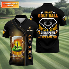 Maxcorners I Make Golf Ball And Beer Custom Men's Golf Polo Shirt, Funny Golf Shirt, Dad Golf Gift