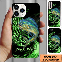 Maxcorners Mahi-mahi Fishing Green Flame Energy Personalized Name Phone Case