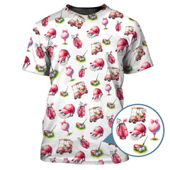 Maxcorners Pink Golf Pattern Polos, Women’s Golf Shirt, Golf Shirts For Ladies