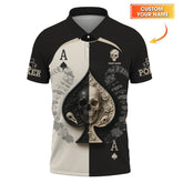 Maxcorners Custom Poker Shirt, Skull Spade Card Tee Black White Casino Style Gifts Poker PlayerLM1009