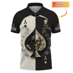 Maxcorners Custom Poker Shirt, Skull Spade Card Tee Black White Casino Style Gifts Poker PlayerLM1009