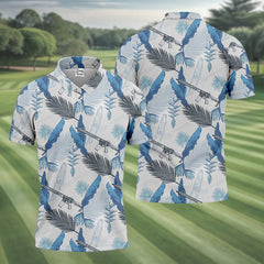 Maxcorners Blue Feather Golf Polo Shirt, Mens Golf Gift, Mens Tropical Shirts