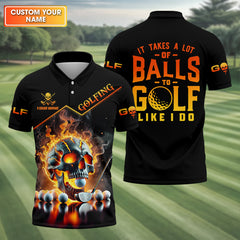 Maxcorners It Takes A Lot Of Balls To Golf Like I Do Custom Men's Golf Polo Shirt, Skull Golf Shirt, Funny Golf Shirt