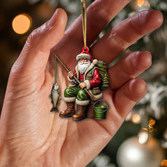 Maxcorners Custom Name Fishing Santa Ornament, Christmas Fishing Gift 2D Flat LM2211