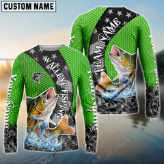 Maxcorners Walleye Fishing American Green Star Sun Protection Personalized Name, Team Name Long Sleeve Shirt