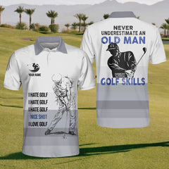 Maxcorners Never Underestimate An Old Man Custom Menβs Golf Polo Shirt, Mens Goft Gift, Gift For Golf Lovers