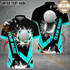 Maxcorners Golf Ball Crack Pattern Multicolor Option Customized Name, Team Name 3D Polo Shirt