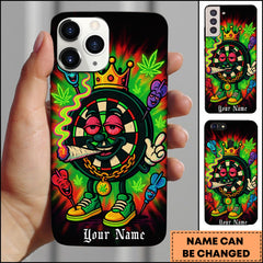 Maxcorners Darts Cannabis Dartboard Character With Crown Smoking Joint Cartoon Style Personalized Name Phone Case