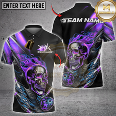 Maxcorners Bowling Flaming Skull with Bowling Ball Multicolor Customized Name, Team Name 3D Shirts