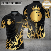Maxcorners Bowling Shirt Bowling Ball Crown Golden Flames Multicolor Options Personalized Name, Team Name 3D Shirt (4 Colors)