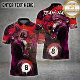 Maxcorners Billiards Shirt Wolf 8-Ball Purple Design Multicolor Options Personalized Name, Team Name 3D Shirt (4 Colors)