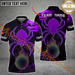 Maxcorners Golf Spider-Themed Ball Flame Multicolor Option Customized Name, Team Name 3D Polo Shirt